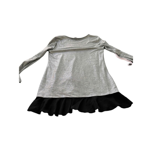 Fever Gray Black Lace Long Sleeves Layered Look Ruffled Hem Asymmetrical Top S - Picture 5 of 8